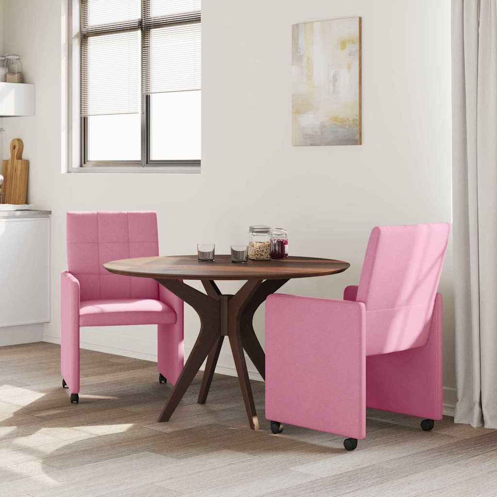 vidaXL Eetstoelen met wielen 2 pcs Roze 58 x 65 x 94 cm Stof