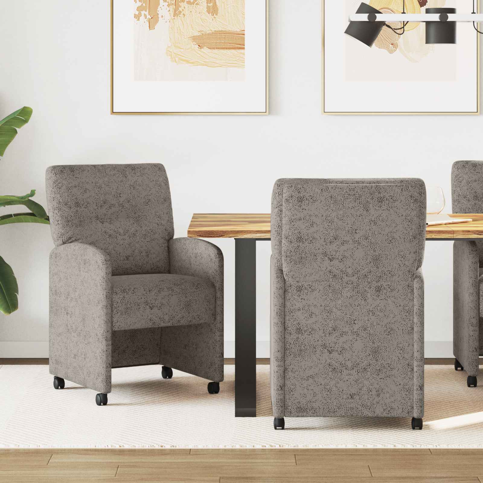 vidaXL Matstolar med hjul 2 st Faux mockal&auml;der Ljusgr&aring; 57 x 67 x 95 cm