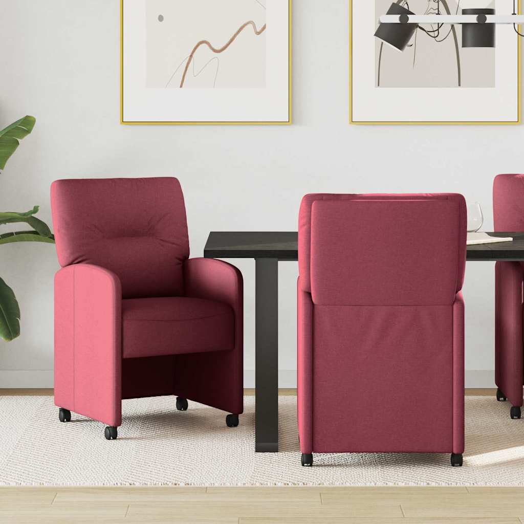 vidaXL Scaune de dining cu roți 2 pcs bordo 57 x 67 x 95 cm țesătură