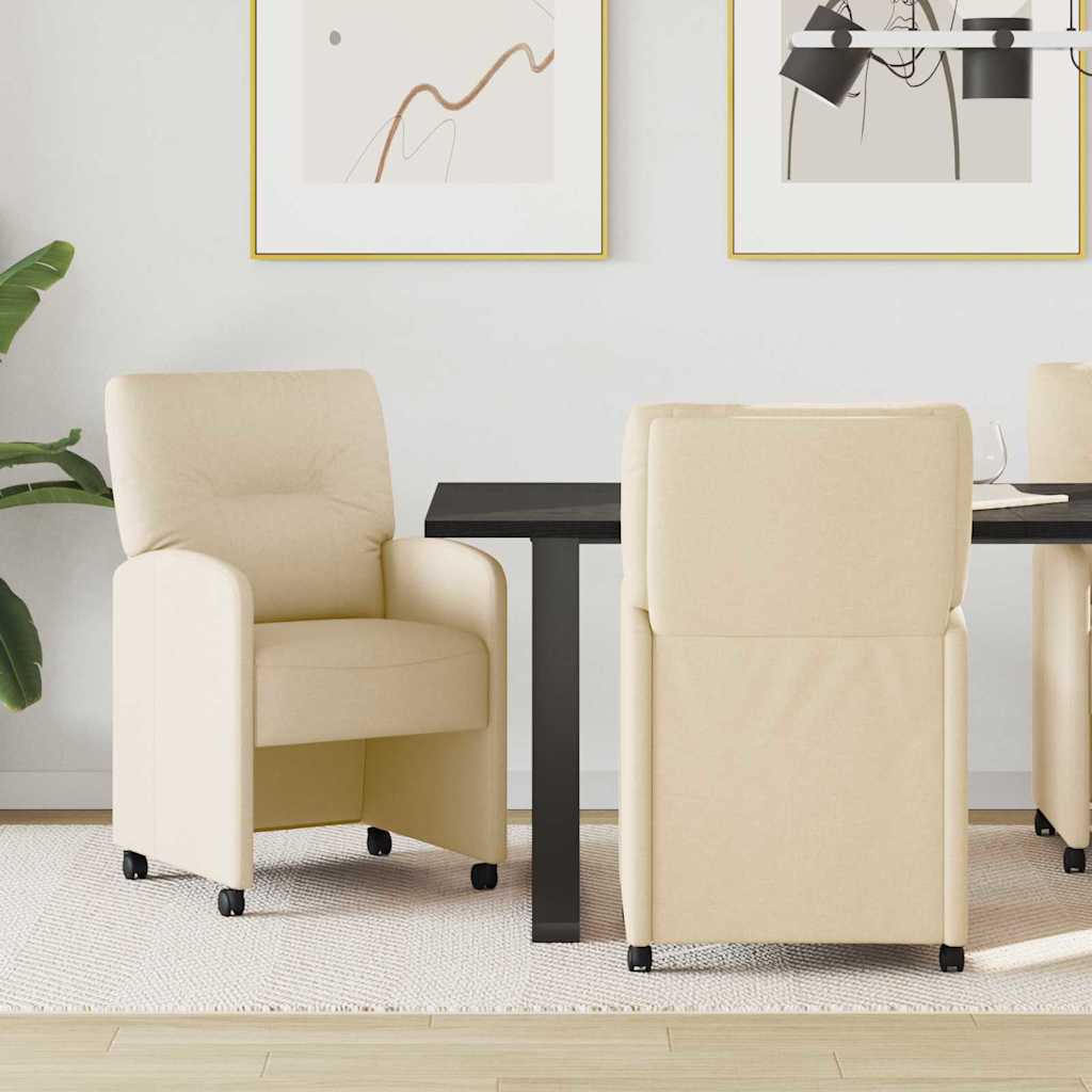 Scaune bucătărie și dining - Scaune de dining cu roți 2 pcs Crem 57 x 67 x 95 cm țesătură
