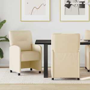 Jedilni stoli s kolesi 2 pcs krema 57 x 67 x 95 cm blago