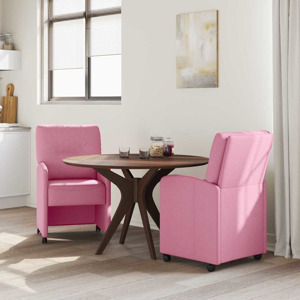 vidaXL Eetstoelen met wielen 2 pcs Roze 57 x 67 x 95 cm Stof