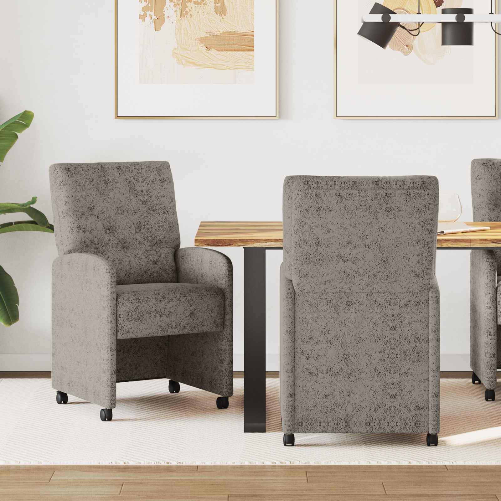 vidaXL Matstolar med hjul 2 st Faux Mockal&auml;der Ljusgr&aring; 58 x 67 x 97 cm