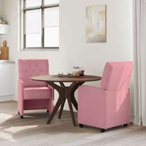 Jídelní židle na kolečkách 2 pcs Růžová 58 x 67 x 97 cm samet - obrázek 3