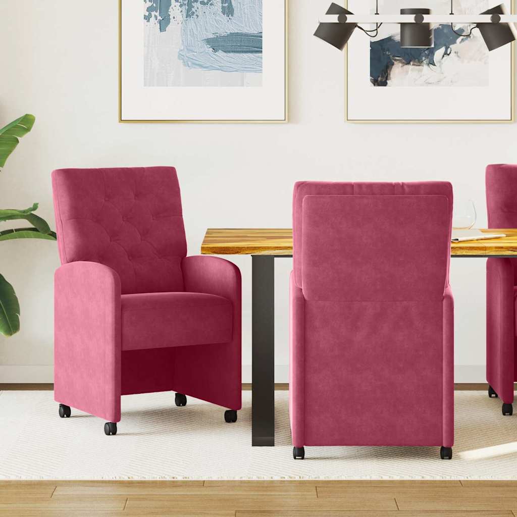 Scaune bucătărie și dining - Scaune de dining cu roți 2 pcs bordo 58 x 67 x 97 cm Catifea