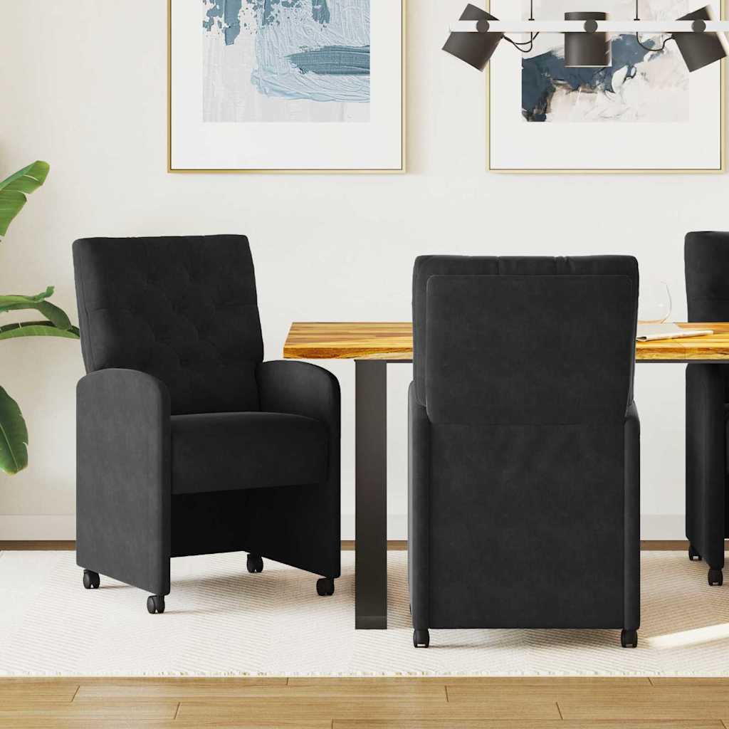 Scaune bucătărie și dining - Scaune de dining cu roți 2 pcs Negru 58 x 67 x 97 cm Catifea