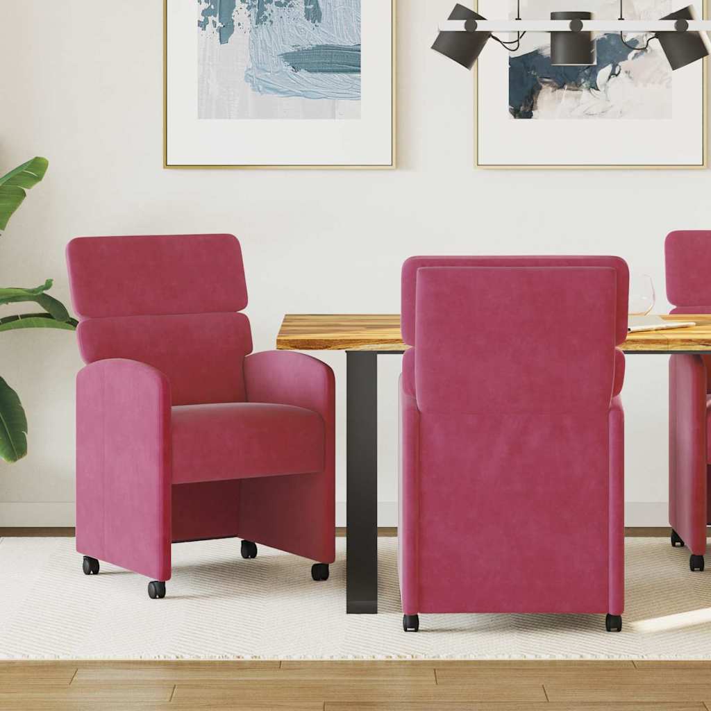 Scaune bucătărie și dining - Scaune de dining cu roți 2 pcs bordo 58 x 65 x 98 cm Catifea