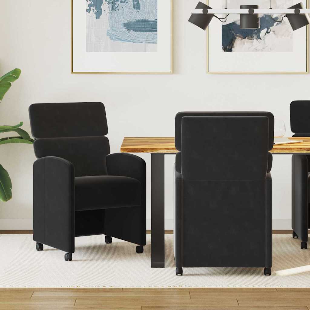 Scaune bucătărie și dining - Scaune de dining cu roți 2 pcs Negru 58 x 65 x 98 cm Catifea