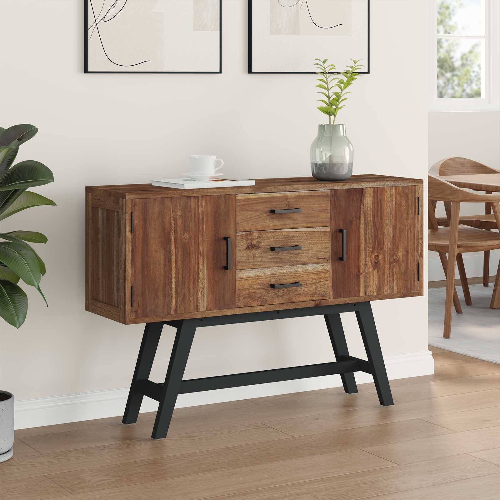 TV-standaard met lade Bruin 110 x 30 x 75 cm Massief Teakhout image 4