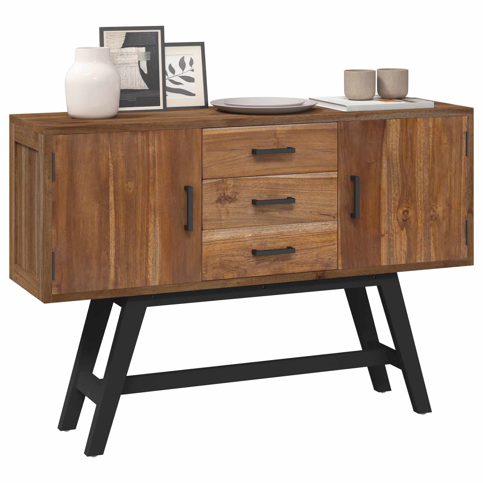 vidaXL TV-standaard met lade Bruin 110 x 30 x 75 cm Massief Teakhout