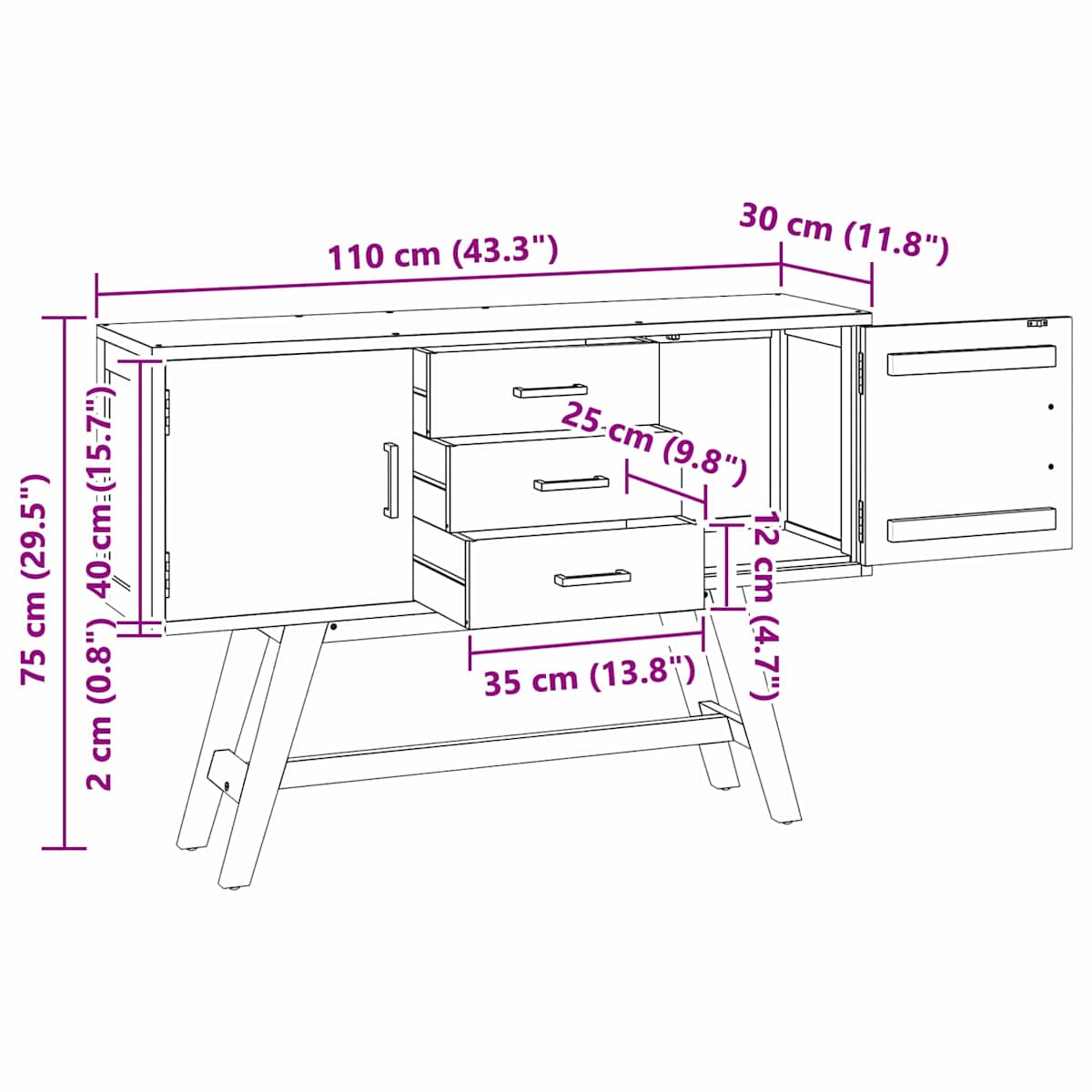 TV-bord 110 x 30 x 75 cm Naturfarvet Massiv Teaktræ - Billede 10