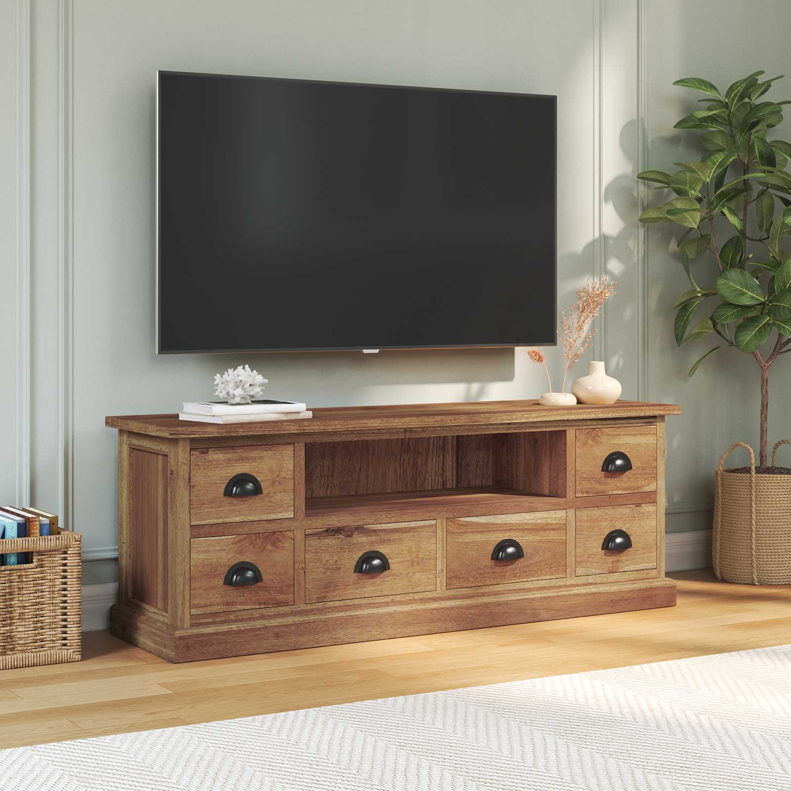TV-standaard met lade Bruin 110 x 30 x 40 cm Massief Teakhout image 4