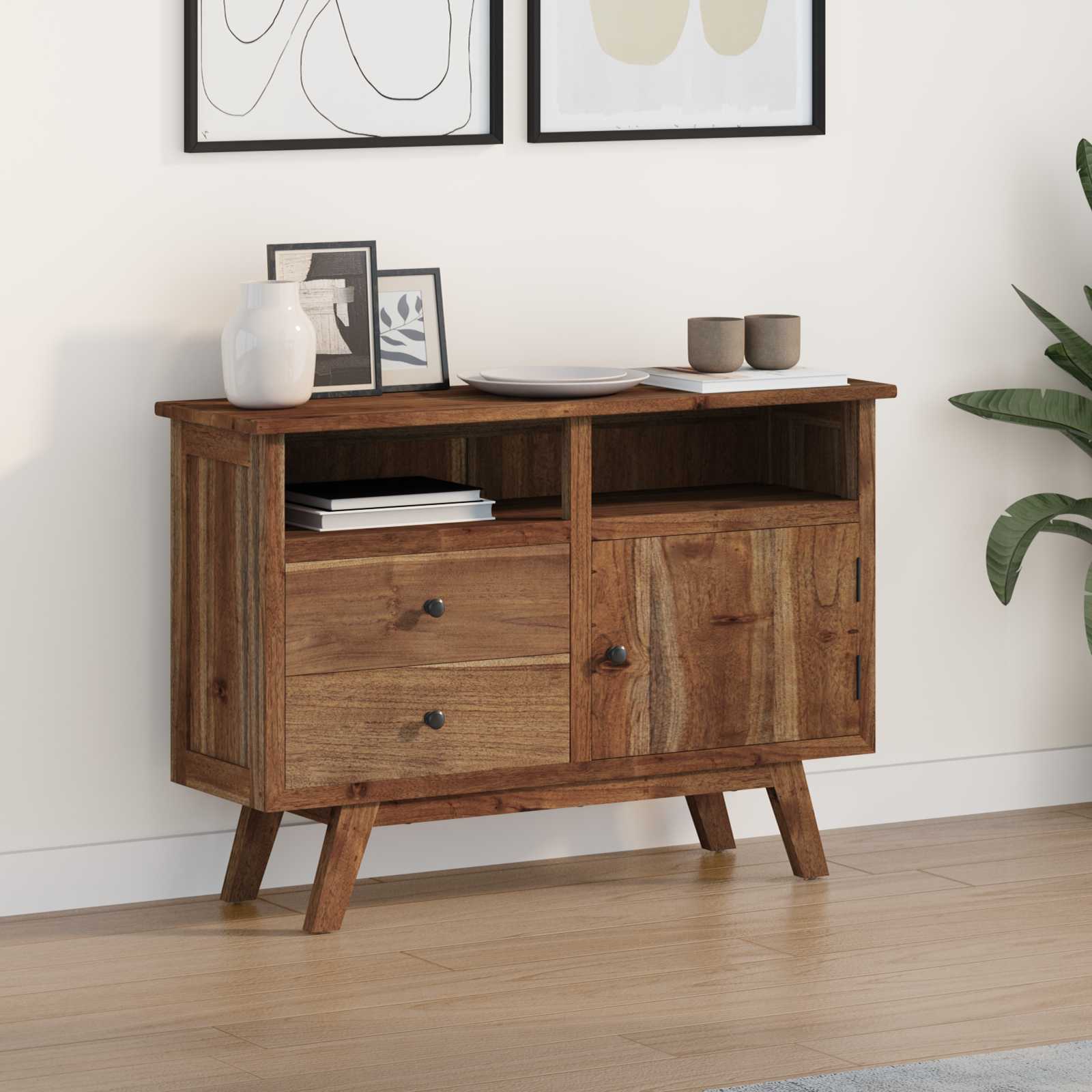 vidaXL Sideboard mit Schubladen Natur 100 x 30 x 68 cm Massivholz Teak