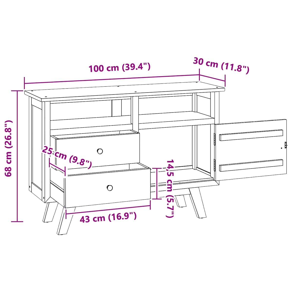 Sideboard Naturfarvet 100 x 30 x 68 cm Massiv Teaktræ - Billede 10