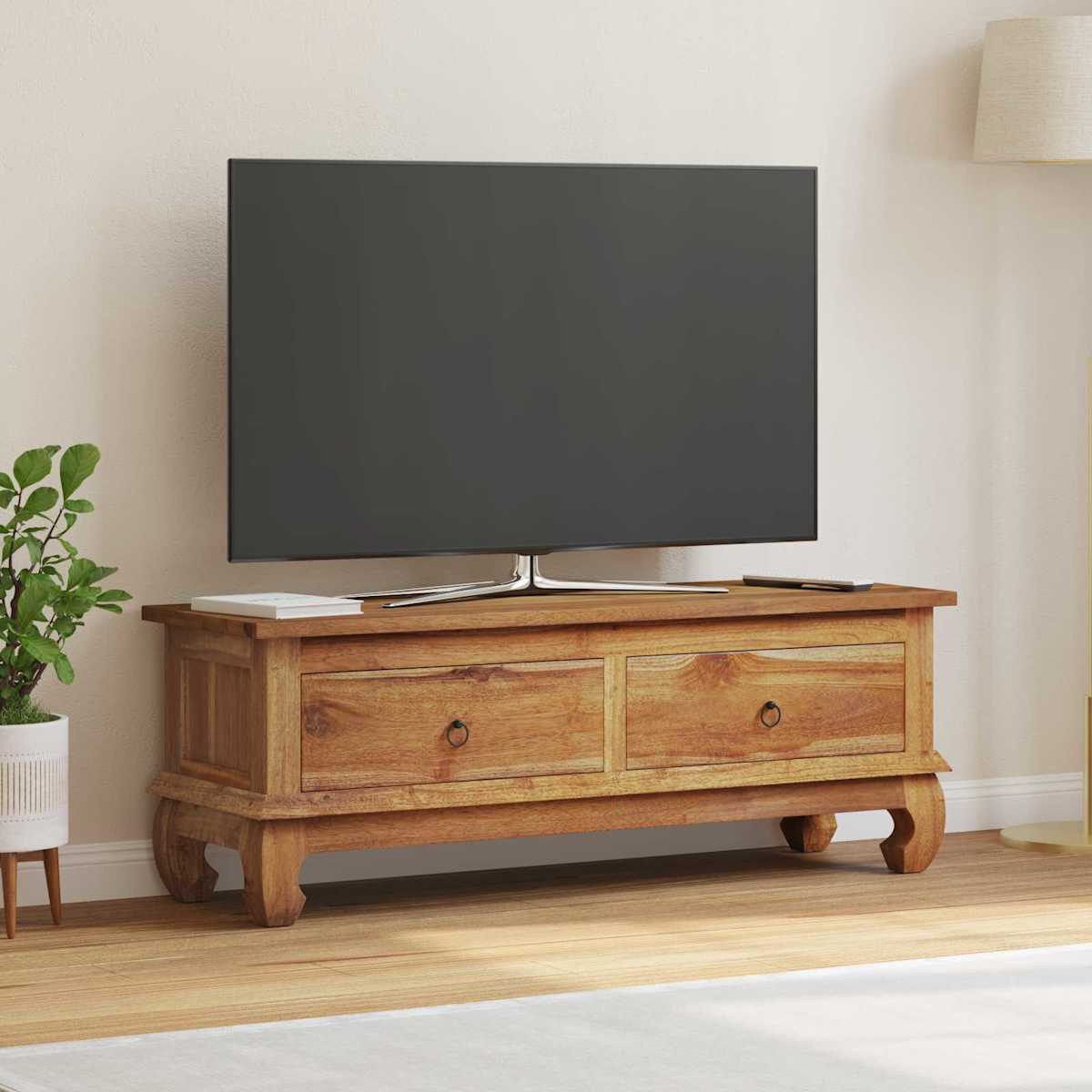 TV-bord med skuffe Naturfarvet 110 x 35 x 40 cm Massiv Teaktræ