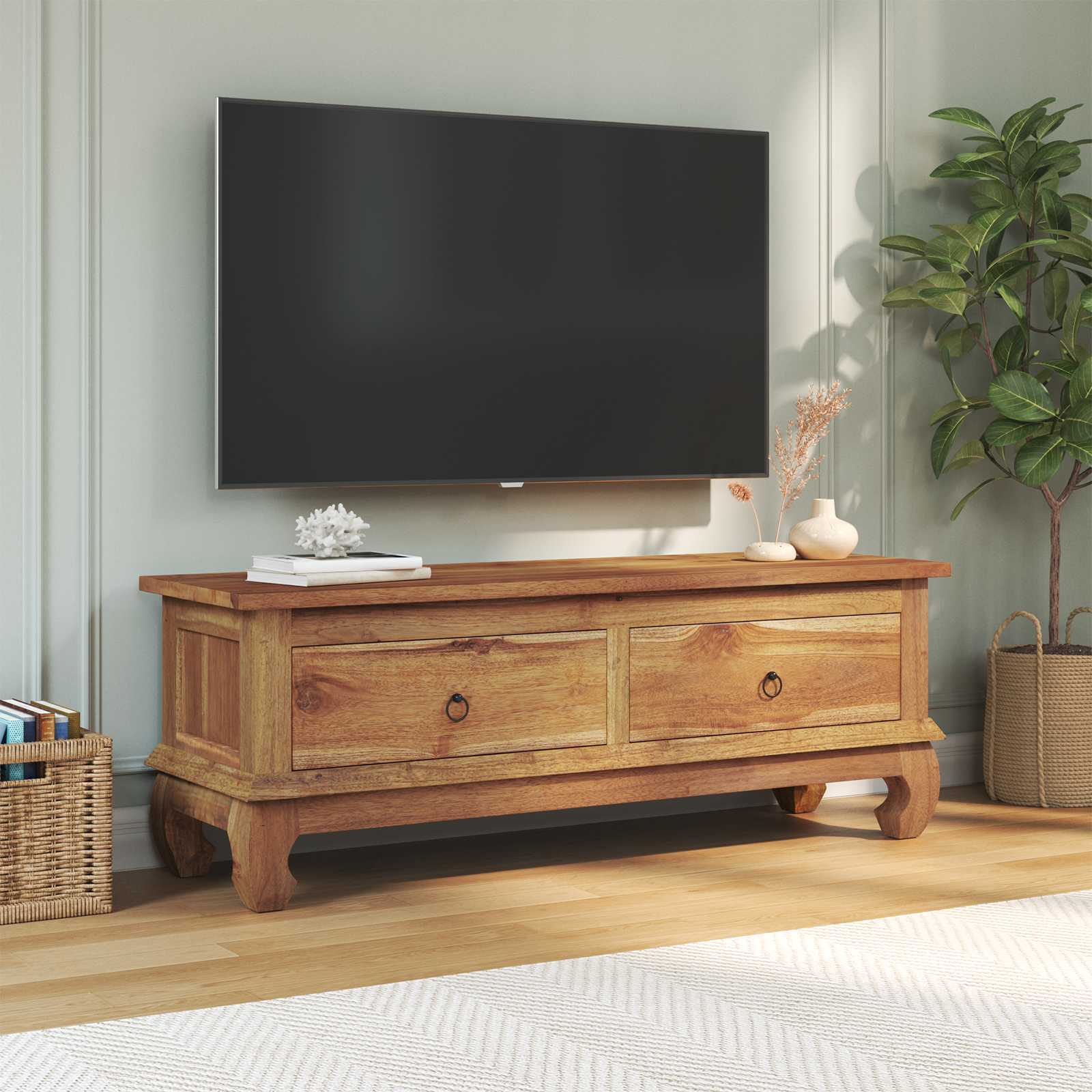 TV-standaard met lade Bruin 110 x 35 x 40 cm Massief Teakhout image 4