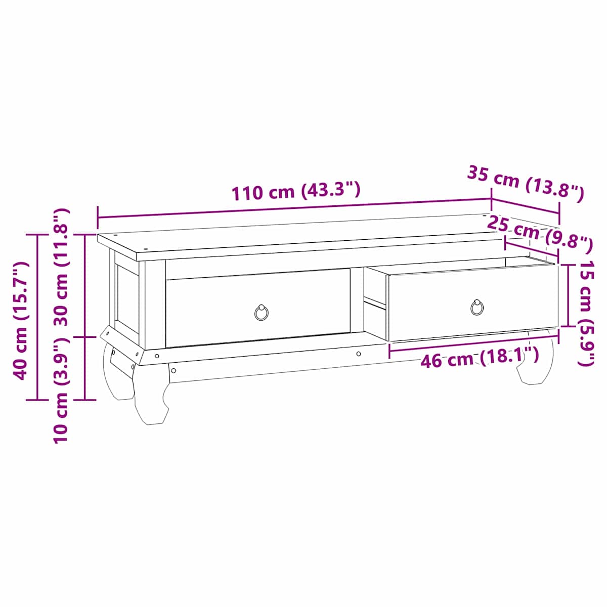 TV-bord med skuffe Naturfarvet 110 x 35 x 40 cm Massiv Teaktræ - Billede 10