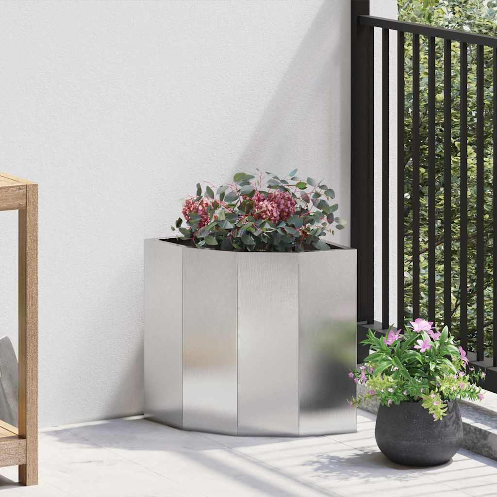 vidaXL Ghiveci de colț Argintiu 30 x 30 x 35 cm Oțel inoxidabil