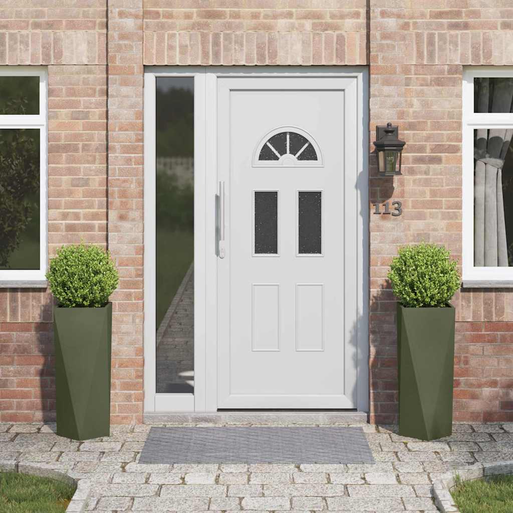 vidaXL Jardinieră 2 pcs Verde măsliniu 30 x 30 x 75 cm Oțel