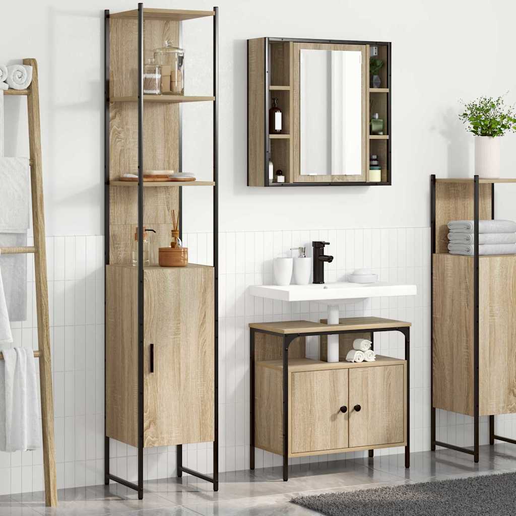 Kylpyhuonekalustesetti 3 pcs Sonoma tammi 33 x 33 x 185.5 cm