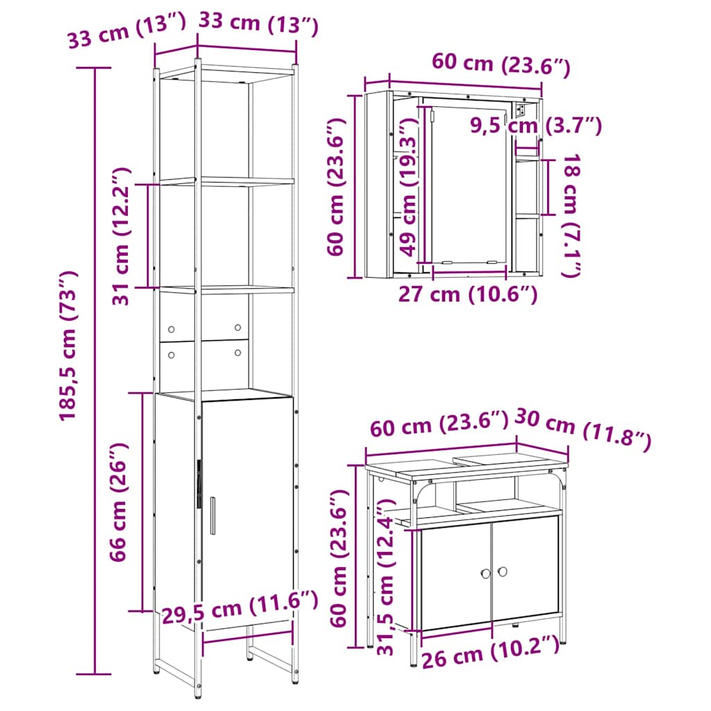 Sada koupelnového nábytku 3 pcs Sonoma dub kompozitní dřevo - obrázek 15