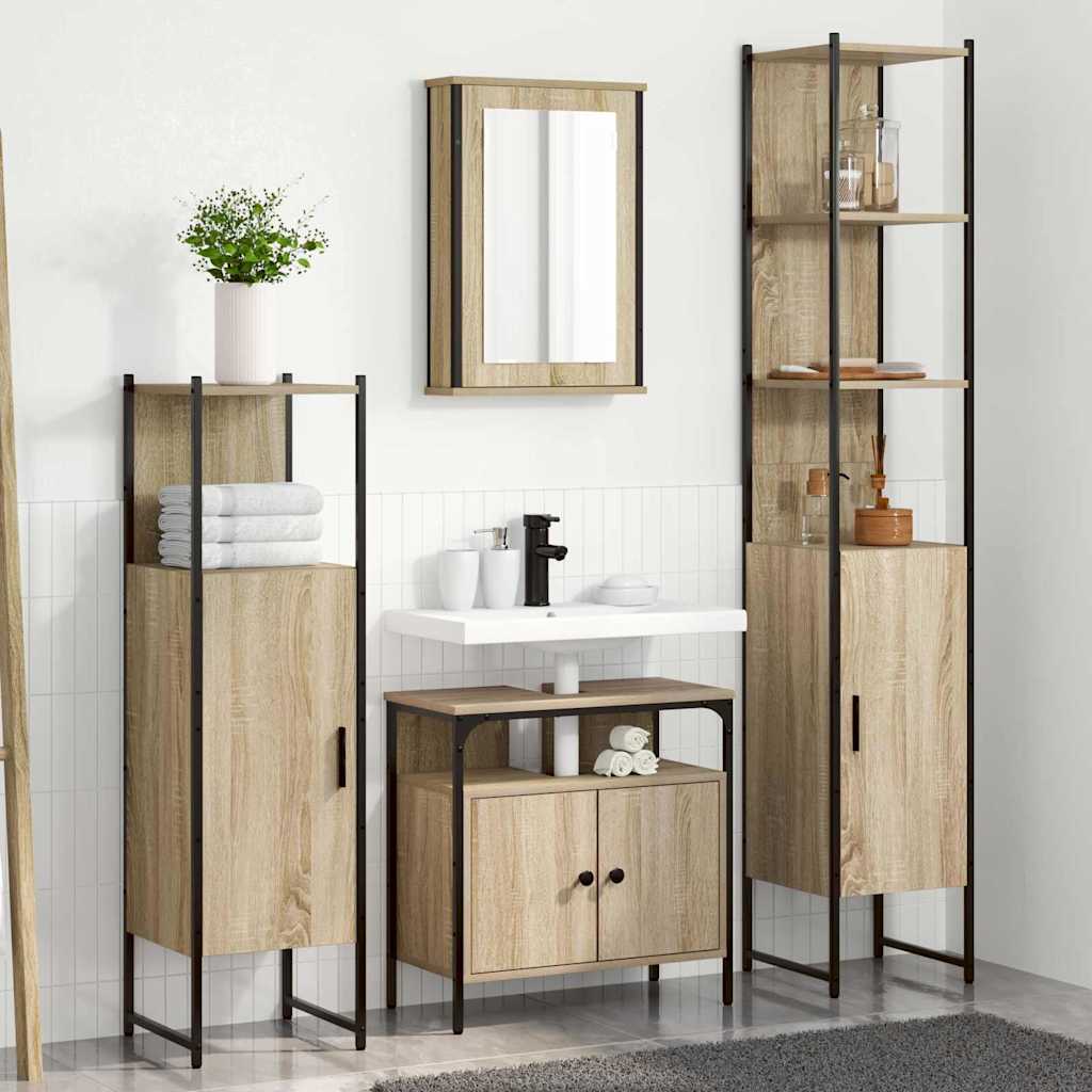 Kylpyhuonekalustesetti 4 pcs Sonoma tammi 33 x 33 x 185.5 cm