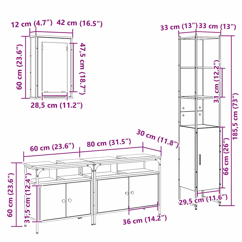 Sada koupelnového nábytku 4 pcs Sonoma dub kompozitní dřevo - obrázek 15