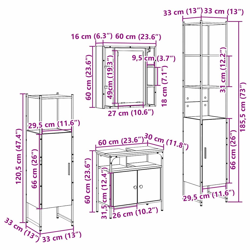 Sada koupelnového nábytku 4 pcs Sonoma dub kompozitní dřevo - obrázek 16