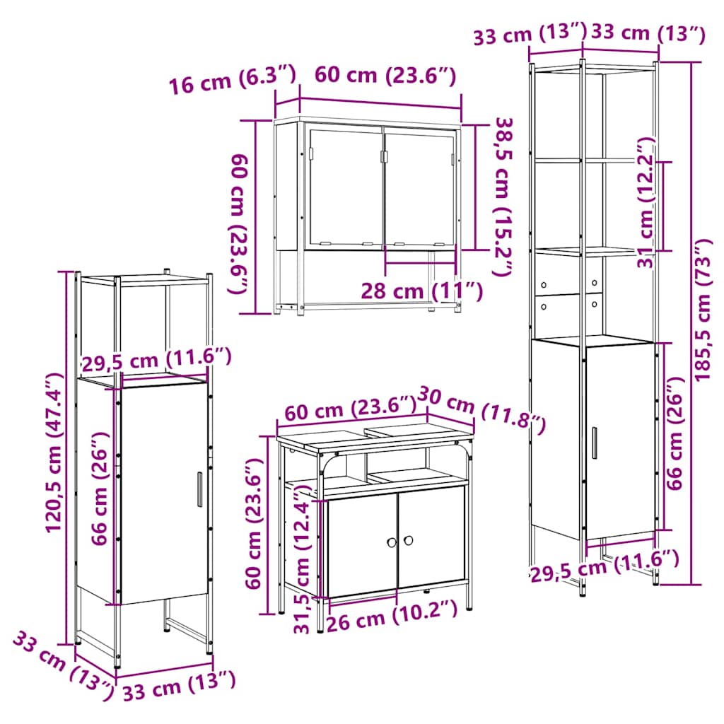 Sada koupelnového nábytku 4 pcs Sonoma dub kompozitní dřevo - obrázek 15