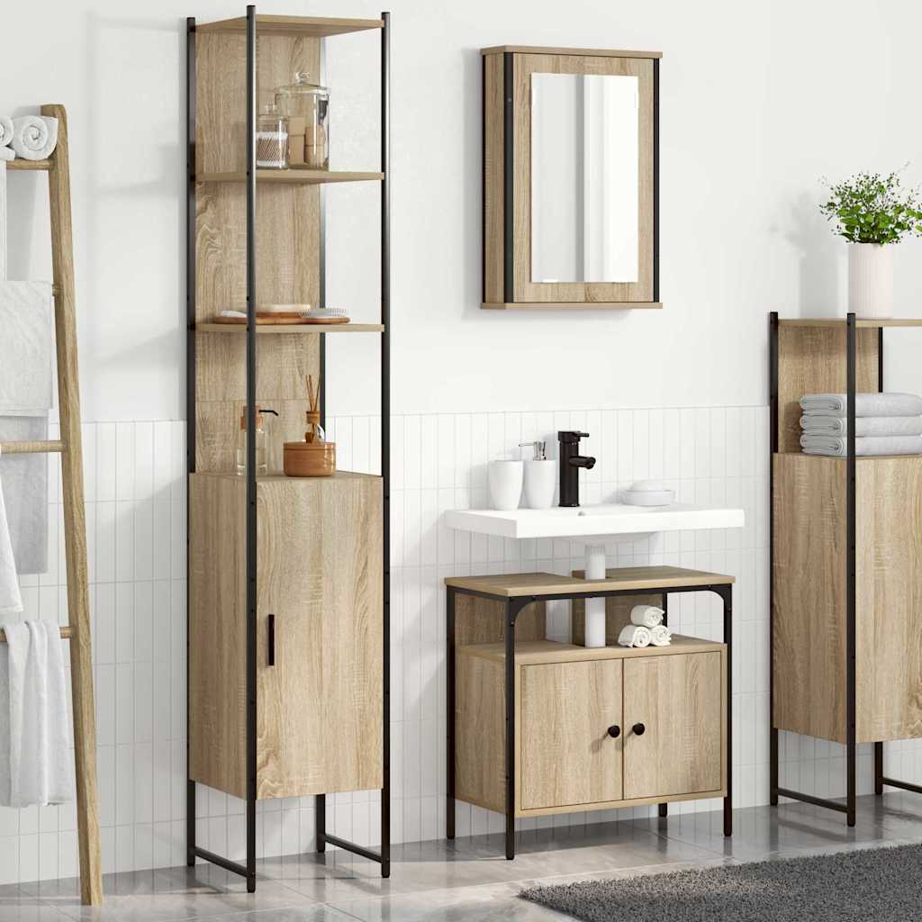 Kylpyhuonekalustesetti 3 pcs Sonoma tammi 33 x 33 x 185.5 cm