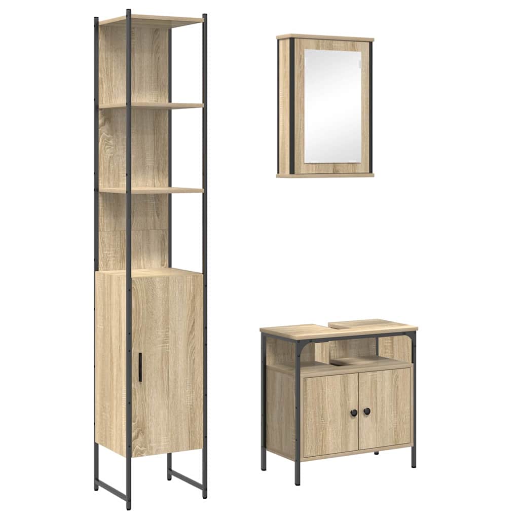 Kylpyhuonekalustesetti 3 pcs Sonoma tammi 33 x 33 x 185.5 cm