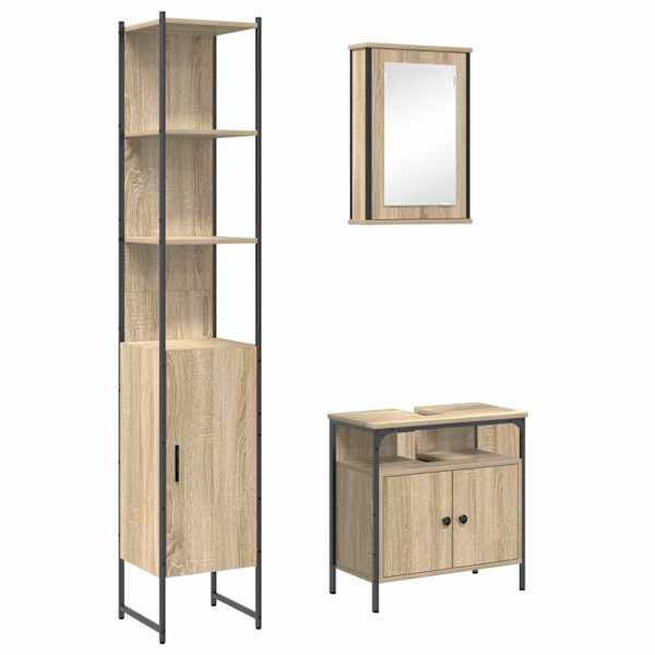 vidaXL Vannitoa m&ouml;&ouml;bleset 3 tk Sonoma tamm 33 x 33 x 185,5 cm