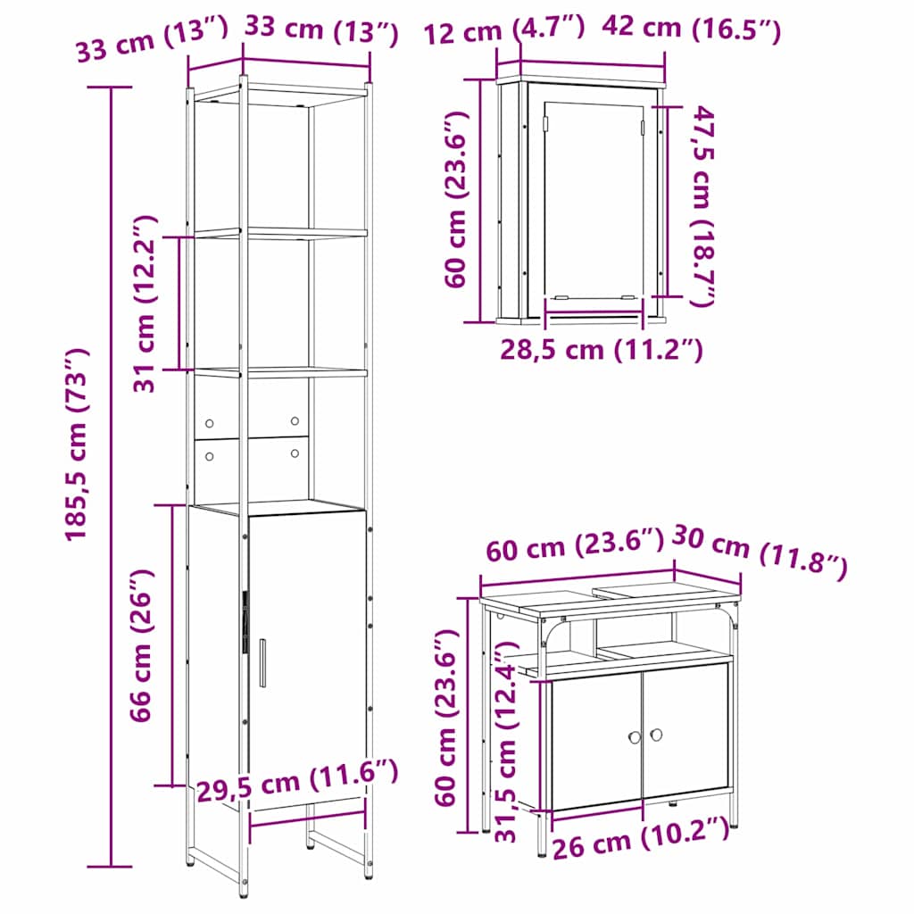 Sada koupelnového nábytku 3 pcs Sonoma dub kompozitní dřevo - obrázek 15