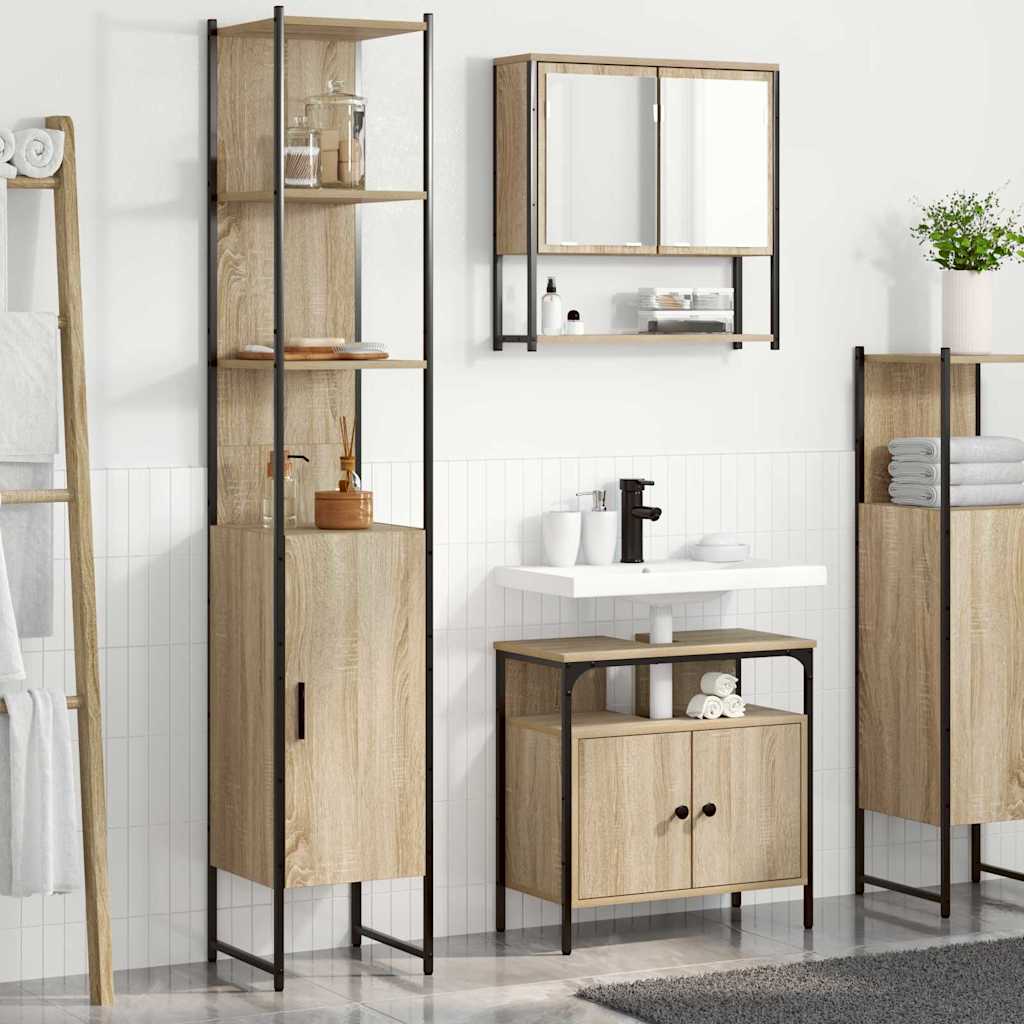 Kylpyhuonekalustesetti 3 pcs Sonoma tammi 33 x 33 x 185.5 cm