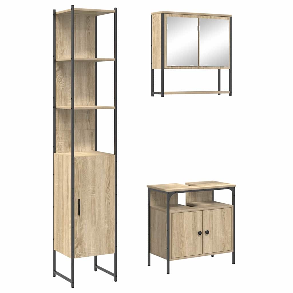 Kylpyhuonekalustesetti 3 pcs Sonoma tammi 33 x 33 x 185.5 cm