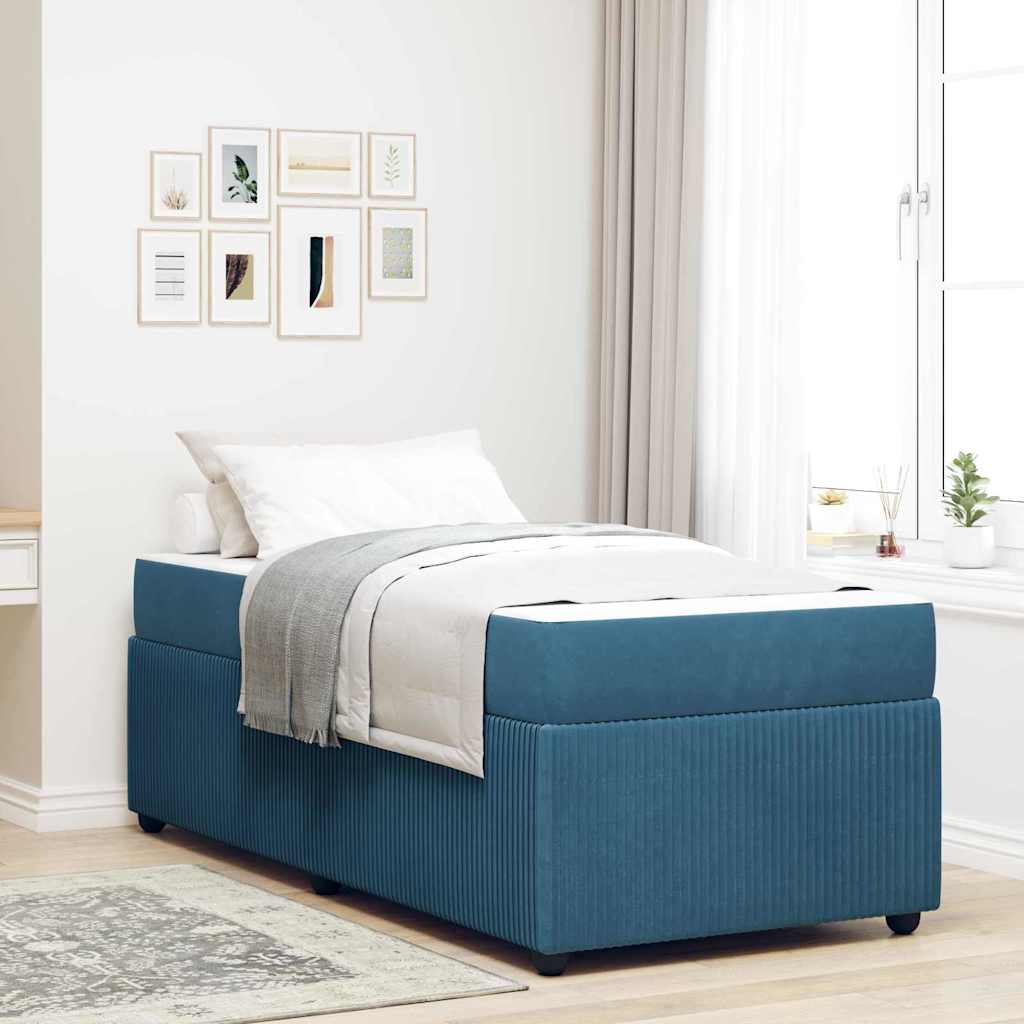 Voodiraam madratsiga Muu Sinine 90 x 190 cm Samet
