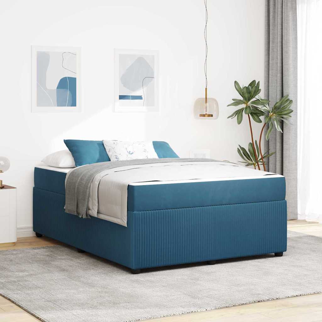 Voodiraam madratsiga Muu Sinine 140 x 200 cm Samet