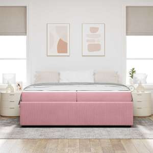 Rám postele s matrací Růžová 200 x 200 cm textil - obrázek 3