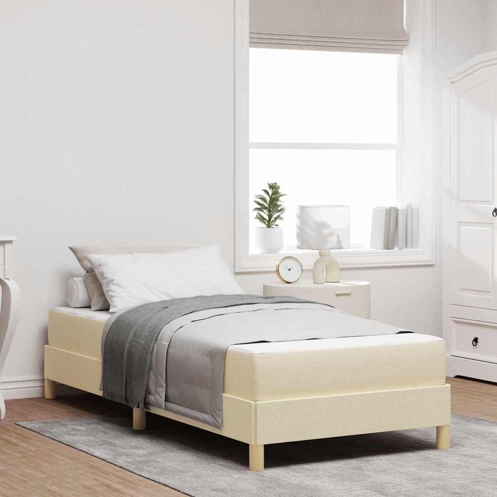Box spring seng Krém, Brun 90 x 190 cm Stof, Ingeniørtræ