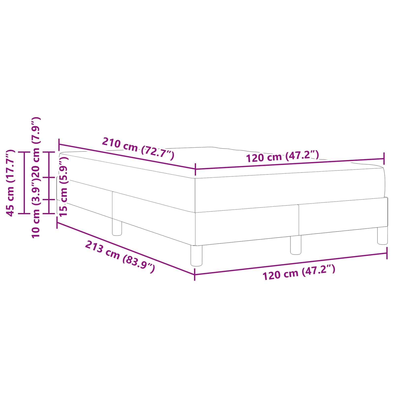 Boksfjær Seng med madrass Mørkeblå 120 x 210 cm stoff - Bilde 10