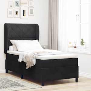 Postel s boxspringem s čelo Černý 190 x 90 cm samet - obrázek 1