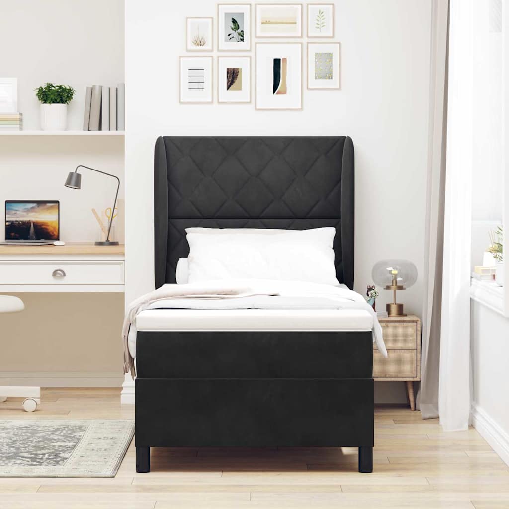 Box Spring Voodeiga Matt Black 90x200 cm Velvet