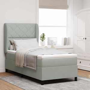 Postel s boxspringem s čelo Světle šedá 200 x 100 cm Polyester - obrázek 1