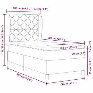 Postel s boxspringem s čelo Světle šedá 200 x 100 cm Polyester - obrázek 12