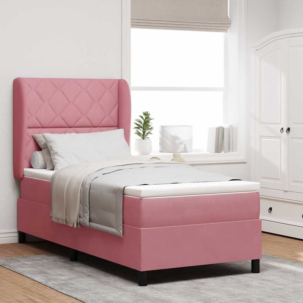 vidaXL Pat cu arcuri cu saltea cu headboard Roz 100 x 200 cm Catifea