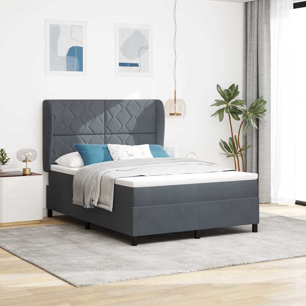 Box Spring Voodi koos Mattressiga Tume Hall 140x190 cm Samet