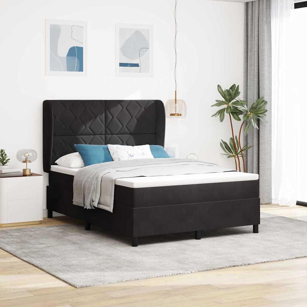 Kasti Spring Bed koos Mattressiga Must 140x190 cm Samet