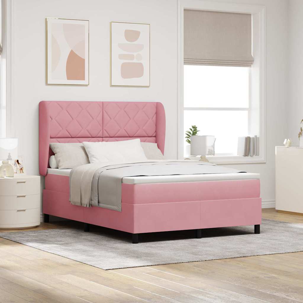 Roosa Velvetist Box Spring Voodi koos Madratsiga 140x200 cm