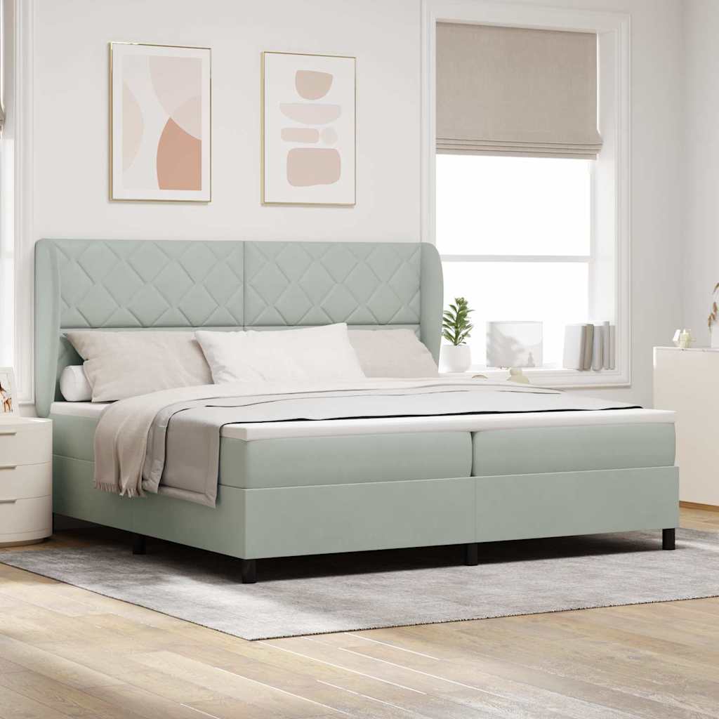 vidaXL Pat cu arcuri cu saltea Gri deschis 200 x 200 cm Catifea