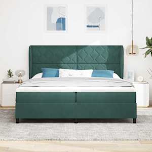 Postel s boxspringem s matrací Tmavě zelená 200 x 200 cm samet - obrázek 3